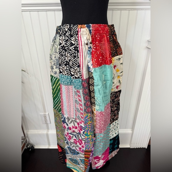NWT Kanthmandu Kantha Patchwork Wide Leg Drawstring Pants ~ One Size Fits Most - Picture 4 of 9